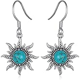 Sun Turquoise Earrings 925 Sterling Silver Genuine Turquoise Sun Earrings Western Nature Gemstone Turquoises Jewelry Gifts for Women