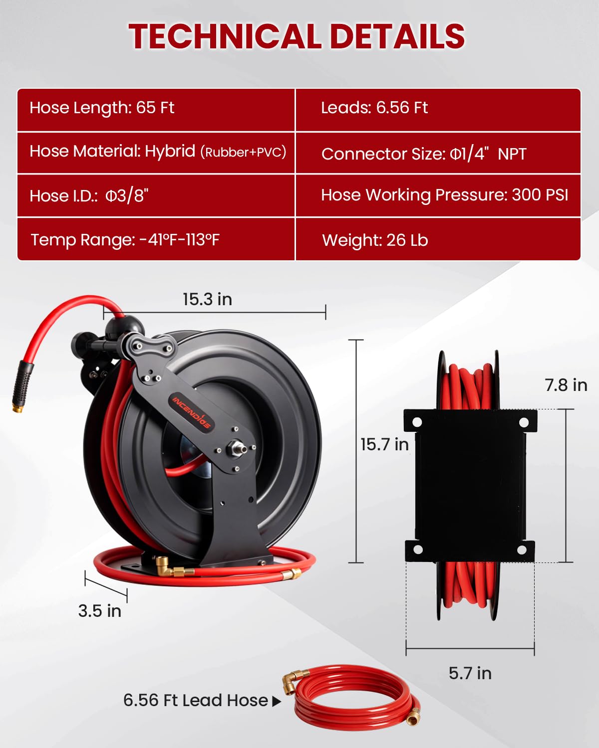 Condition photo showing New/Like New for retractable air hose reel - 1/4" x 50 ft hybrid polymer air compressor hose reel, heavy duty industr