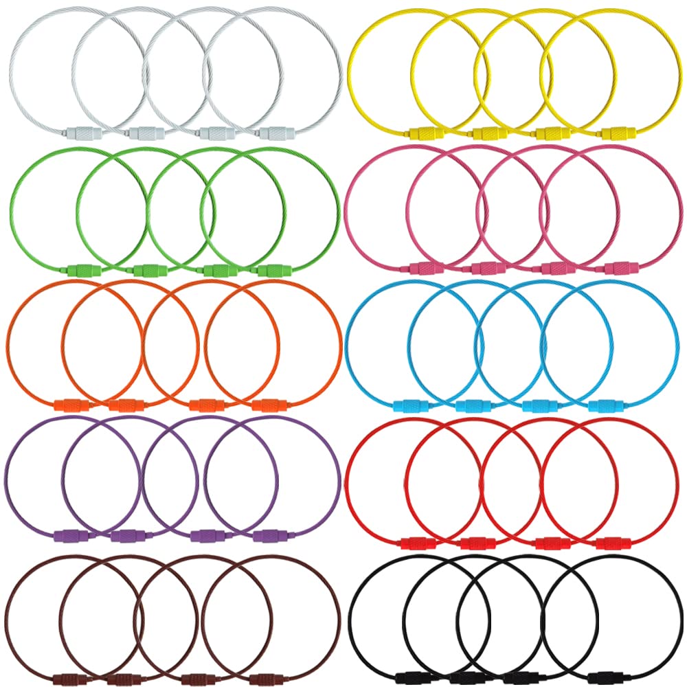DOULEIN Wire Keychain Cable，40 Pieces Stainless Steel Cable Key Loop Ring Colored Steel Wire KeyChains for Outdoor Hiking Hanging ID Tags Keeper