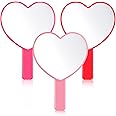 Yalikop 3 Pcs Handheld Heart Mirror Cute Plastic Heart Shaped Mirror with Handle Gifts for Women Her Birthday Party Favor Cosmetic Travel Makeup