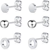 BOGKU 3 Pairs Titanium Stud Earrings Set, Hypoallergenic Women Earrings Nickel Free Earrings for Sensitive Ears Classic Dainty Girls Earring Studs
