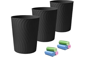 YGJT Small Trash Can, 3 Pack 1.8 Gallons Bathroom Trash Can, Slim Waste Basket, Round Garbage Can, Plastic Trash Bin for Kitchen, Dorm, Bedroom, Office, Living Room, Study, Compact Spaces(Black)