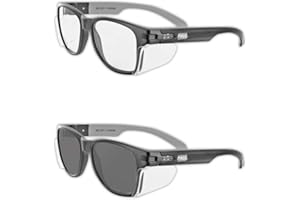 MAGID GLOVE & SAFETY MAGID Gemstone Y50 Performance Anti-Fog Safety Glasses with Side Shields, Clear & Gray Lens, Scratch-Resistant Polycarbonate Lenses, 2 Pairs