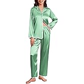 Ekouaer Satin Pajama Set Long Sleeve Button Down Pj Sets Ruffle Silk Valentine Pajamas for Women