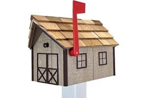 Peaceful Classics Amish Cedar Roof Wooden Mailbox with Window & Door Trim, Mailboxes for Outside, Handcrafted Outside Mailboxes, Post Mount Residential Mailboxes - (Clay & Brown, Wood)