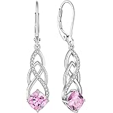 Blaniy Princess Cut Drop Dangle Earrings 925 Sterling Silver Celtic Knot Leverback Earrings Birthstone Infinity Jewelry Gifts for Women