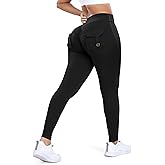 YOFIT Women Butt Lifting Workout Cargo Leggings Scrunch Booty Tummy Control Yoga Pants with Flap Pockets Black L