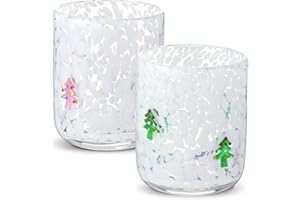 SiliFine Christmas Icon Juice Glasses, 14oz Christmas Tree Icon Stemless Wine Drinking Juice Glass Cup for Holiday Party Supplies Xmas Gift