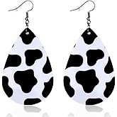 Polka Dot Cow Print Black and White Earrings for Women Leather Dangle Jewelry Outfits Accessories