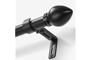 LLPJS Curtain Rods for Windows 16 to 48 inches, Curtain Rod Max Adjustable Length to 60 in, Drapery Rod 1 inch Diameter with Modern Knobs Finials (Black, 16" to 48" - Set of 1)