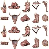 SUNNYCLUE 1 Box 40Pcs 10 Styles Cowboy Themed Charms Western Enamel Charms Bulk Brown Metal Alloy Bull Head Hat Scarf Boot Bottle Charm for Jewelry Making Pendants Bracelet Earrings DIY Crafts