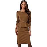 Allegra K Women's Vintage Peplum Dress 3/4 Sleeves Belted Cocktail Sheath Dresses