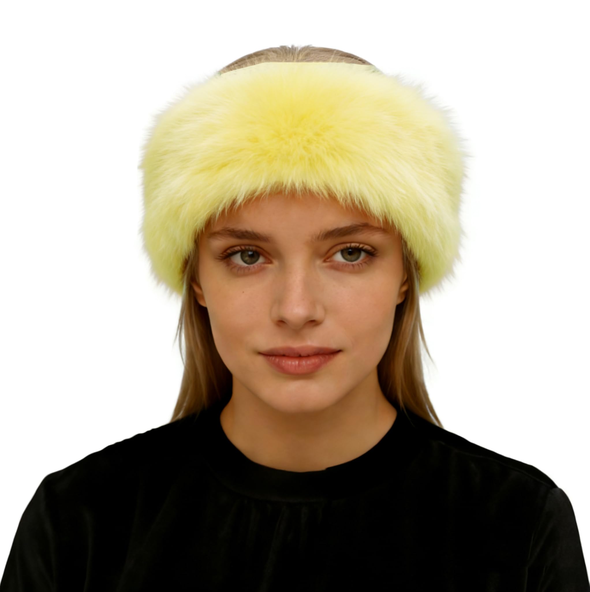 Lina & Lily Women's Winter Headband Head Ear Warmer Long Pile Faux Fur (Light Yellow) — image 1