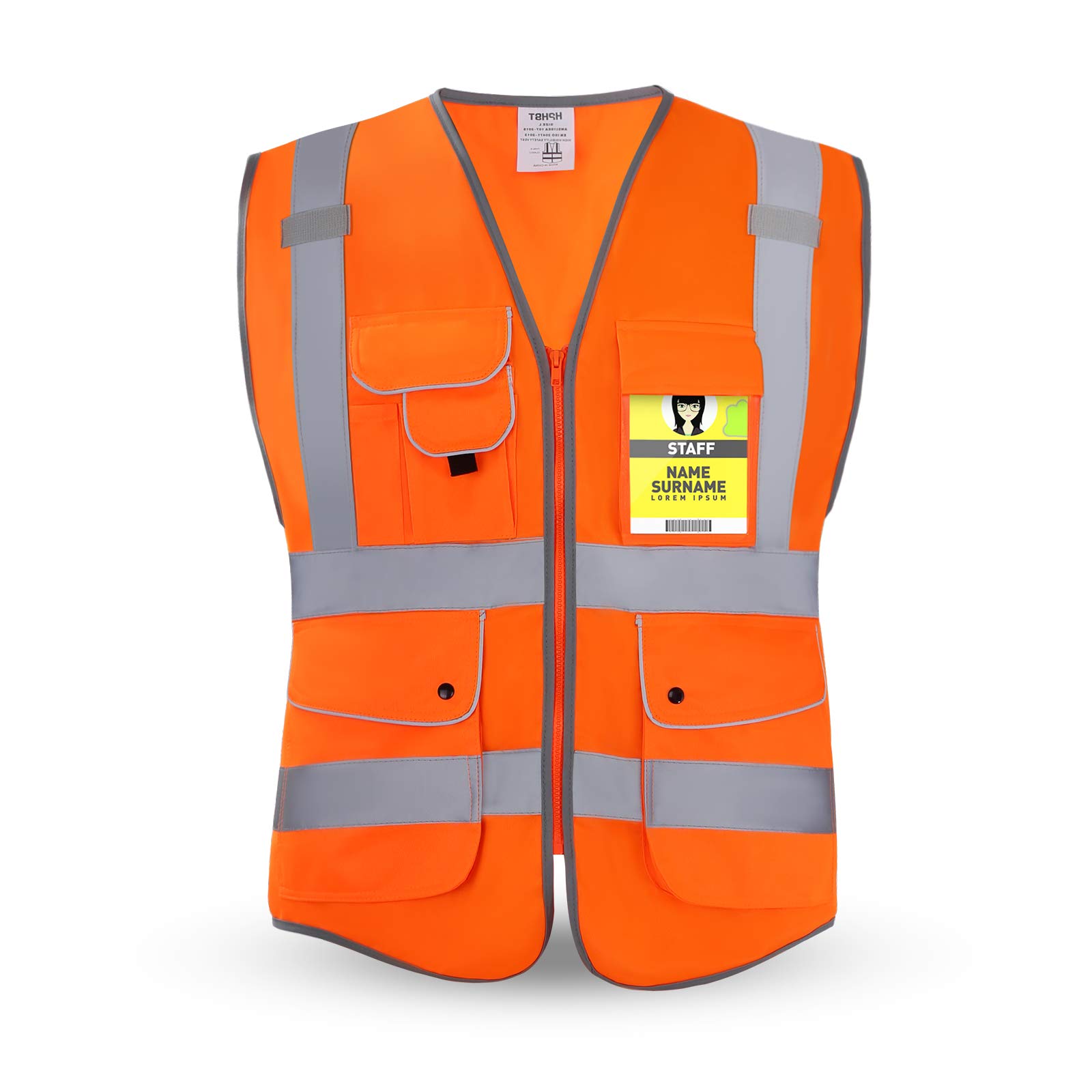 HPHST High Visibility Cycling Vest for Men and Women with Zip Reflective Vest Work Vest EN ISO 20471 (Orange Large)