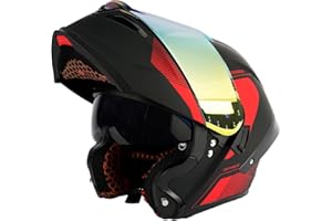 Orthrus Modular LED Full Face Motorcycle Helmet - DOT Approved Flip-Up Dual Visor Sun Shield & Bluetooth Ready for Adults Men Women - Street Bike/Motocross (Dobermann Red, XL)