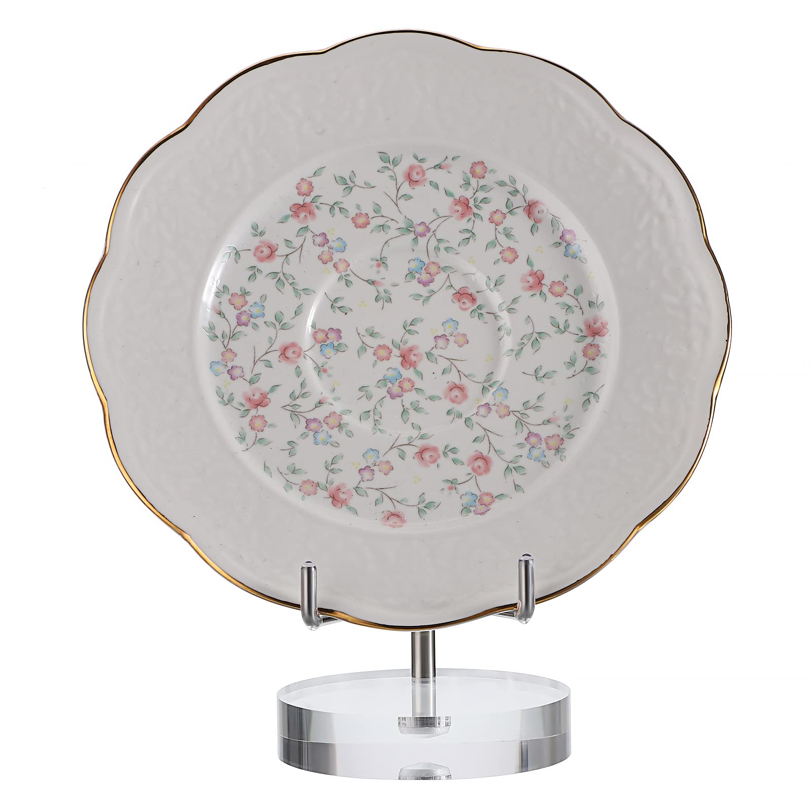 BTSKY Medium Size Adjustable Silver Metal Arm Display Stand Easel with Round Acrylic Base, Display Holder for Geodes Rock Mineral Agate Fossil Coral Coin