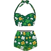 Annejudy Women Two Piece Bikini Set Swimsuit Halter Ruched High Waist Bikini with Bottom