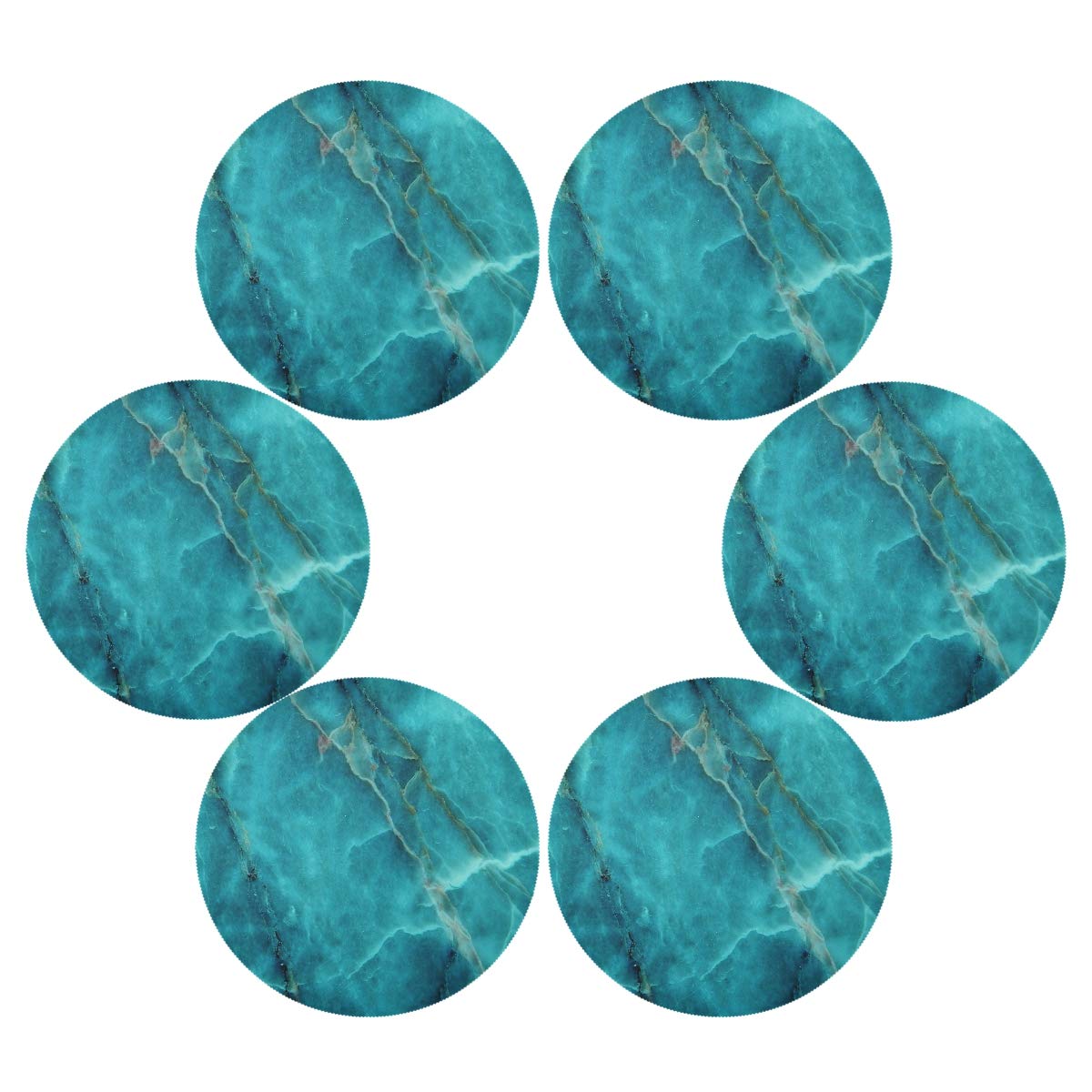 Bolaz Round Placemats Table Mats Teal Green Marble Texture Heat-Resistant Stain Resistant Anti-Skid Washable Placemats 15.4 Inch