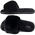 COFACE Womens Sliders Plush House Slippers Flat Sandals For Women Memory Foam Fuzzy Open Toe Slippers With Arch Support Anti Skid Ladies Slip On Fur Slide Slippers House Shoes Mules Indoor Outdoor
