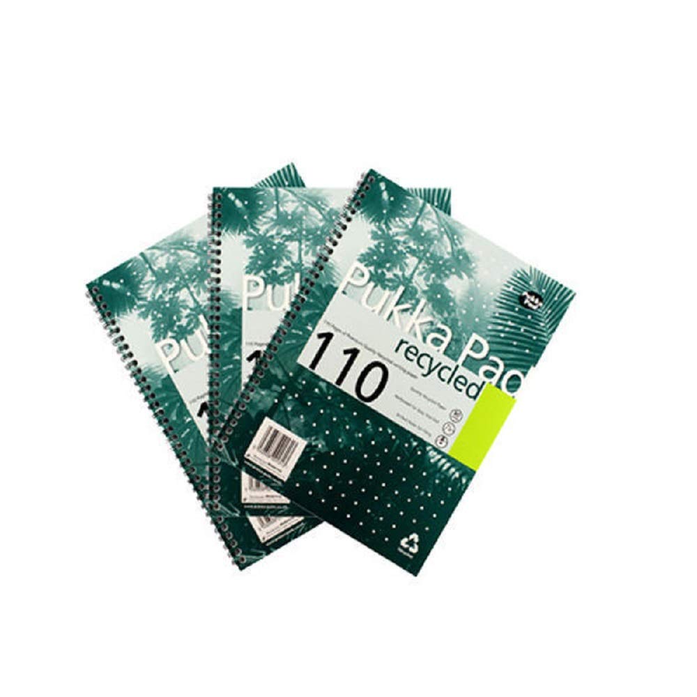 Pukka Pad 3 x Notebook Wirebound Recycled 80gsm Ruled and Margin 4 Hole 110 Pages A4 Ref RCA4 [Pack of 3]