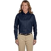 Harriton Ladies Easy Blend Long-Sleeve Twill Shirt, XL, NAVY