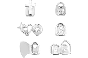 MEDOJO 6 Pcs Golden Silvery Grills for Your Tooth Single Open Face Grillz for Women Men Teeth Accessories Jewelry