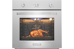 Empava 24 inch Built-In LPG Single Wall Oven with Convection and Rotisserie 5 Cooking Modes, Knob Control, Stainless Steel