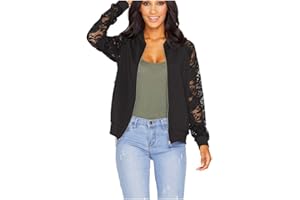 CUEKONDY Women Blazer Jacket Lace Splicing Long Sleeves Slim Fit Suit Casual Zipper Coat Work Wear