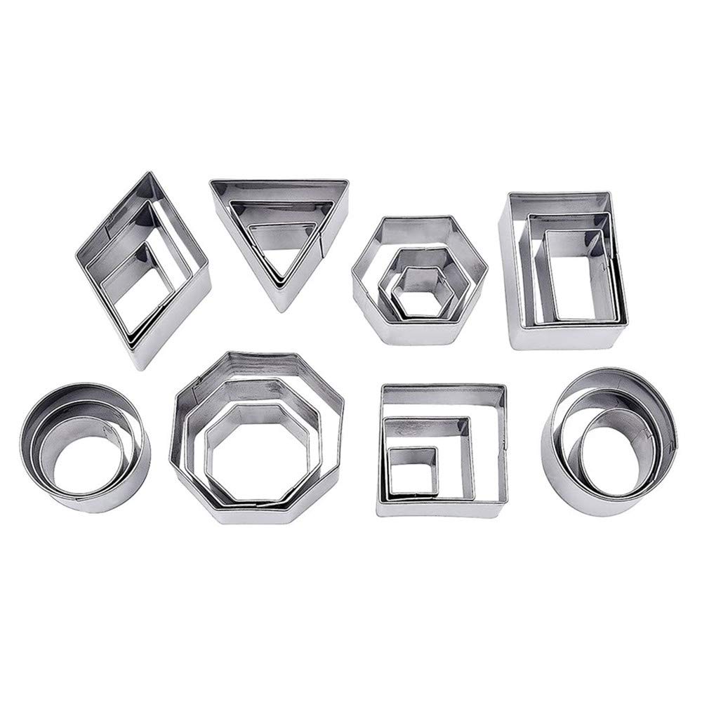 Voarge Mini Geometric Cookie Cutter Set, 24 Pieces Metal Cookie Cutters Set Simple Edge Geometric Shapes Mini Cutter DIY Tools for Kitchen, Baking, Halloween, Christmas Octagon.