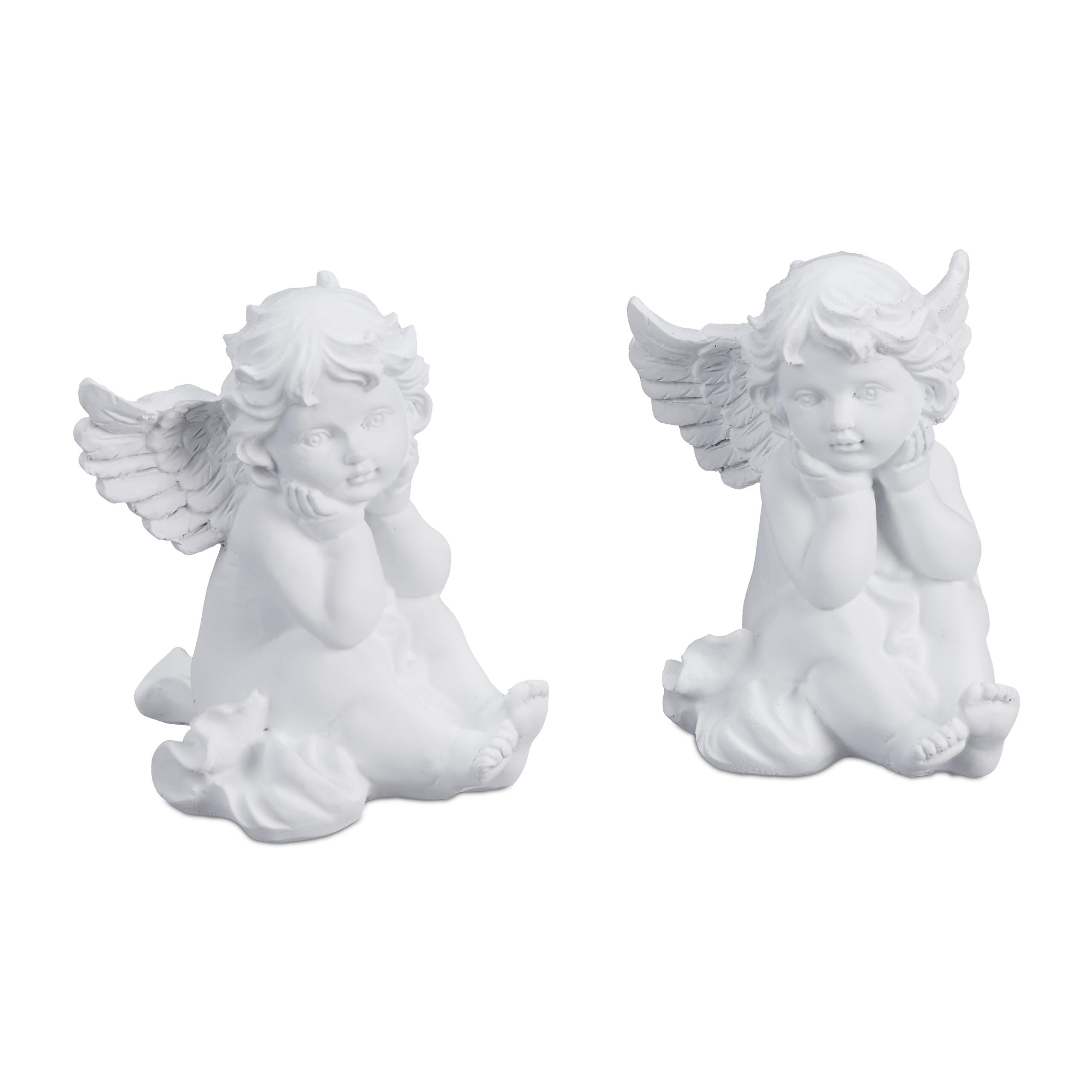 Relaxdays Grave Angel, Set of 2, Weatherproof, Frost-proof, HxWxD: 10 x 7 x 9 cm, Decoration, Guardian, Polyresin, White