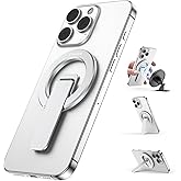 Magtame Double-Sided Magnetic Phone Stand Grip, Strong Magnetic Kickstand Desk Holder for Mag&Safe and Smartphone, Foldable Adjustable Design, Silver