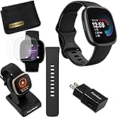 Fitbit Versa 4 Health and Fitness Smart Watch (Black/Graphite) with Built-in GPS, 6 Day Battery Life, S & L Bands, Bundle wit