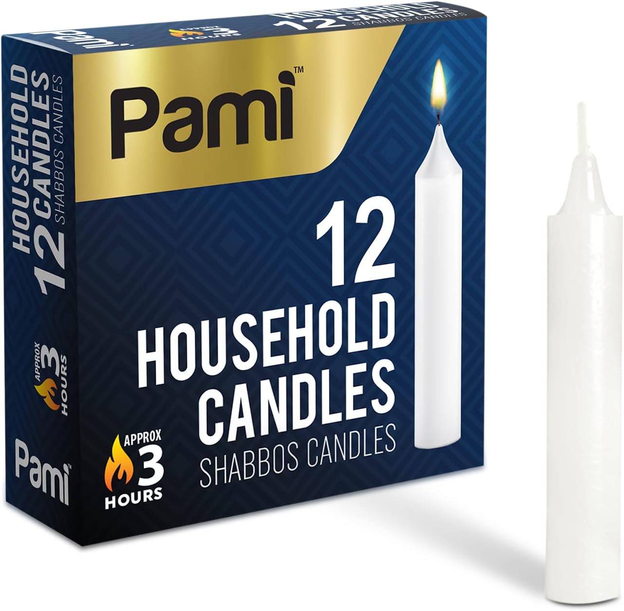 Candles & Holders - PAMI Traditional Shabbat Candle Sticks [12-Pack] - Unscented Taper Candles with 3 Hours Burning Time- Paraffin Shabbos Candles with Beautiful Flame- Tall Dinner Candles for Candlestick Holders
