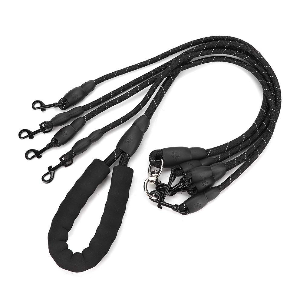Dog Leashes, 4 Ways No-Tangle Dog Leashes 4 Rope Leads for Dogs Costume for 4 Small Dogs for Outdoor Walking 1.5 m/4.9 ft (Black)