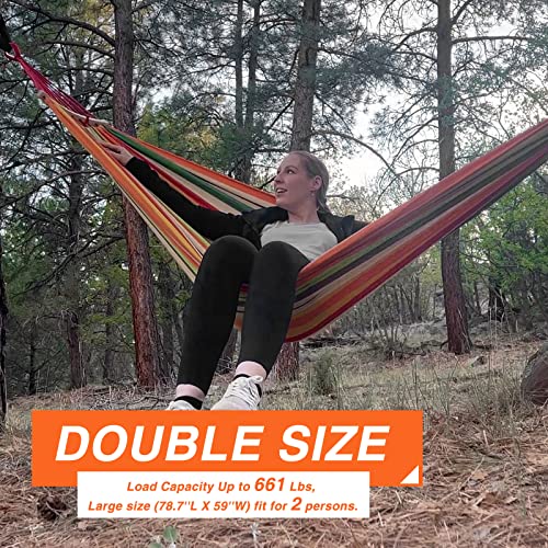 Hammock 200 x 150 cm, Camping Hanging Mat with Balance Beam, Extra Large Canvas Hammock Portable with Carry Bag up to 300 kg for Yard Garden (Colourful)