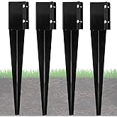 Furnishh 4x4 Fence Post Anchor Ground Stakes (Inner Diameter 3.5 x3.5 Inches), 24" Long Black Powder Coated Post Spikes for Mailbox, Set of 4