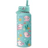 CTATDIOP 32oz Axolotl Water Bottle with Straw - Christmas Birthday Gifts for Axolotls Lover - Axolotl Themed Tumbler - Cute Axolotls Stainless Steel Coffee Cup for Sports, Gym, Travel, School