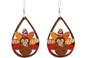 coadipress Cute Thanksgiving Turkey Pumpkin Maple Leaf Dangle Earrings for Women Lightweight Holiday Dangle Earrings Thanksgiving Fall Wooden Earrings