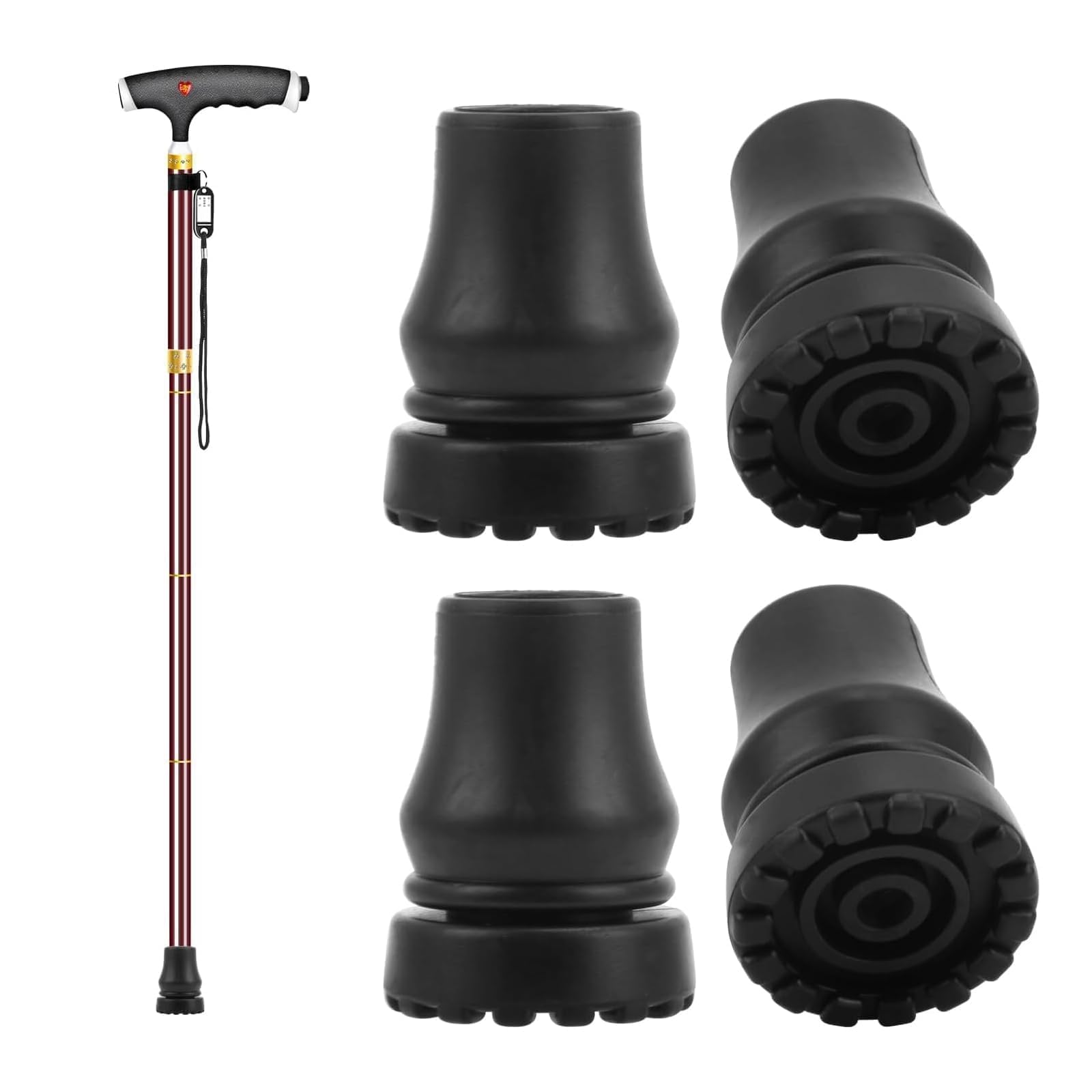 4 Pcs Walking Stick Rubber Ends, Non-Slip Rubber Replacement Cane Tip for 19 Mm Walking Stick Ferrules, Ferrules for Walking Sticks, for Canes, Hiking Stick, Seniors Crutches Black