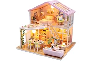 OZJAY DIY Miniature House Kit, Mini House Building Kit with LED & Furniture, DIY Wooden Dollhouse Miniature Kit for Adults Teen, Wooden Crafts Lovely Dollhouse Kit, Sweet Time