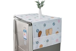 YRZPER Refrigerator Fridge Dust-Proof Cover Washing Machine Cover PEVA Material Waterproof Cover with Storage Pockets Bags Fridge Dust Cover Oven Cover Multi-Purpose Top Covers (Double door, Flowers 3)