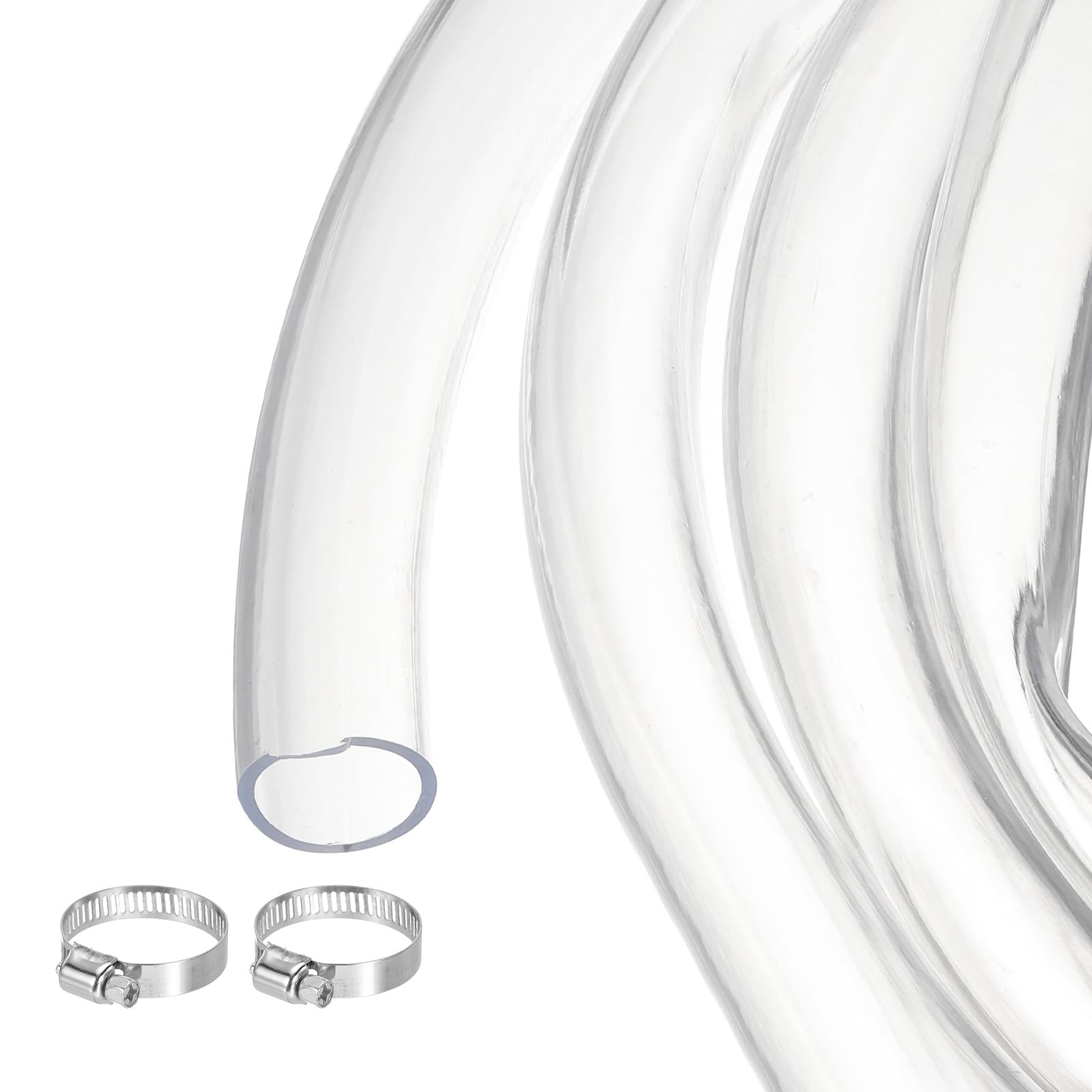 Photo 1 of MECCANIXITY Clear PVC Tubing 1 1/4" ID 1 5/8" OD Plastic PVC Tube Flexible Water Hose 10ft for Industrial Tubing, Aquariums, Pump, 31.8mm x 41.3mm, with 2pcs Clamps