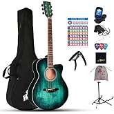 Winzz 40 Inches Acoustic Steel-string Guitar Beginner, Elegant Unique Color Design (Blue-green)