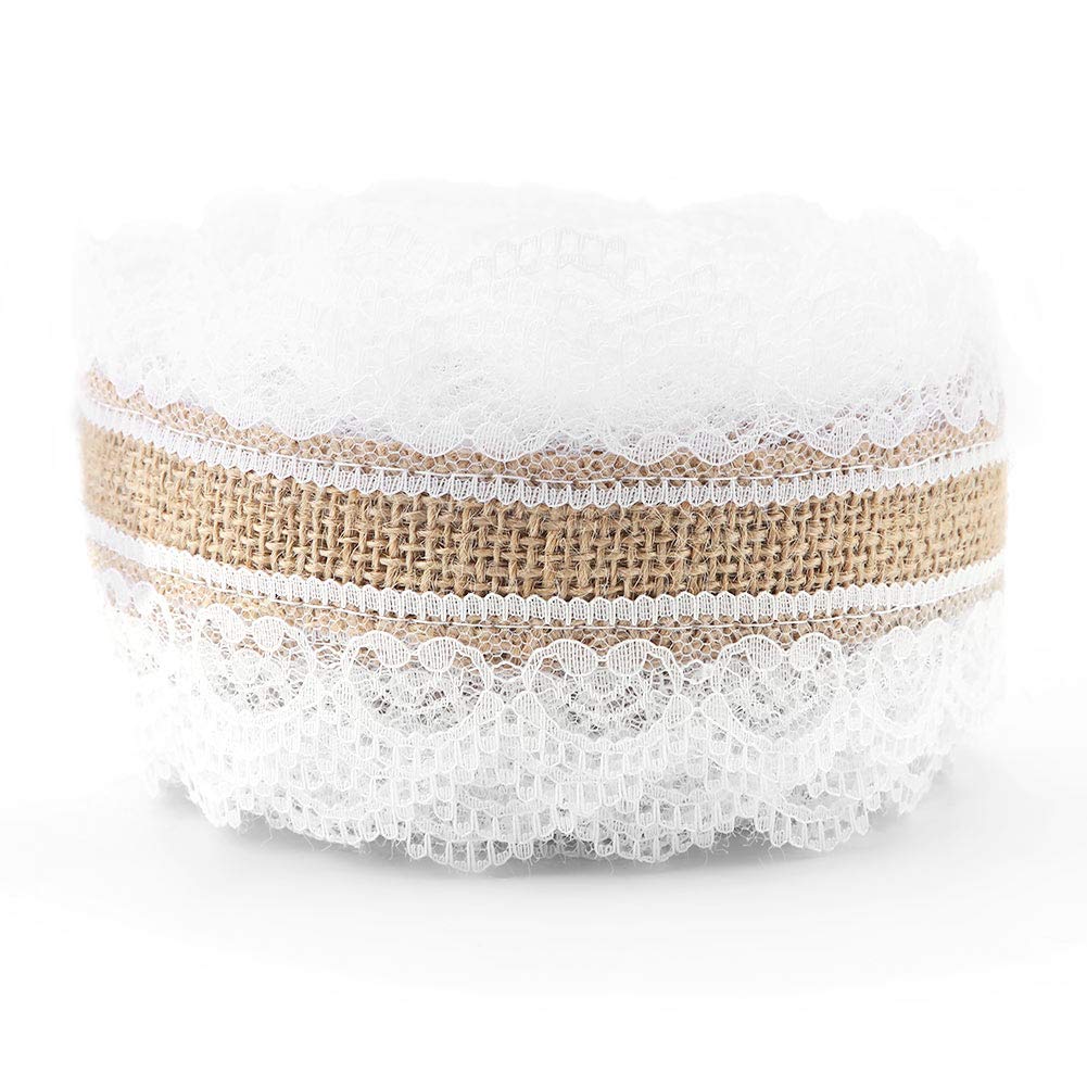 Jute Burlap Ribbon, 10m Natural Jute Roll with Heart-Shaped Lace 6cm Width Hessian Burlap for DIY Handmade Christmas Wedding Crafts Decoration Lace Arts and Crafts Burlap and Lace Decoration