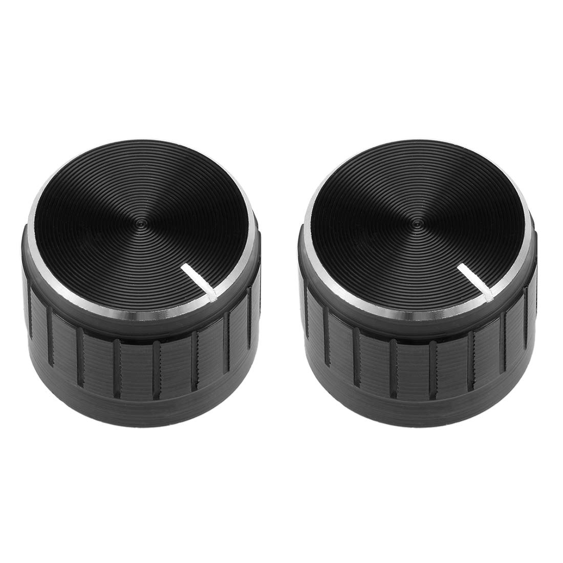 sourcing map 2Pcs 21x17mm Aluminium Alloy Potentiometer Volume Control Rotary Knob Knurled Shaft Hole Black,for 6mm Diameter Shaft Guitar Volume Knob.