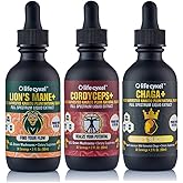 Life Cykel This is It Pack - Chaga, Lion's Mane & Cordyceps Mushroom Extract - Full-Spectrum Mushroom Tincture for Energy, Mental Clarity & Immune Support - Vegan, Non-GMO- 2Fl/Oz Per Bottle