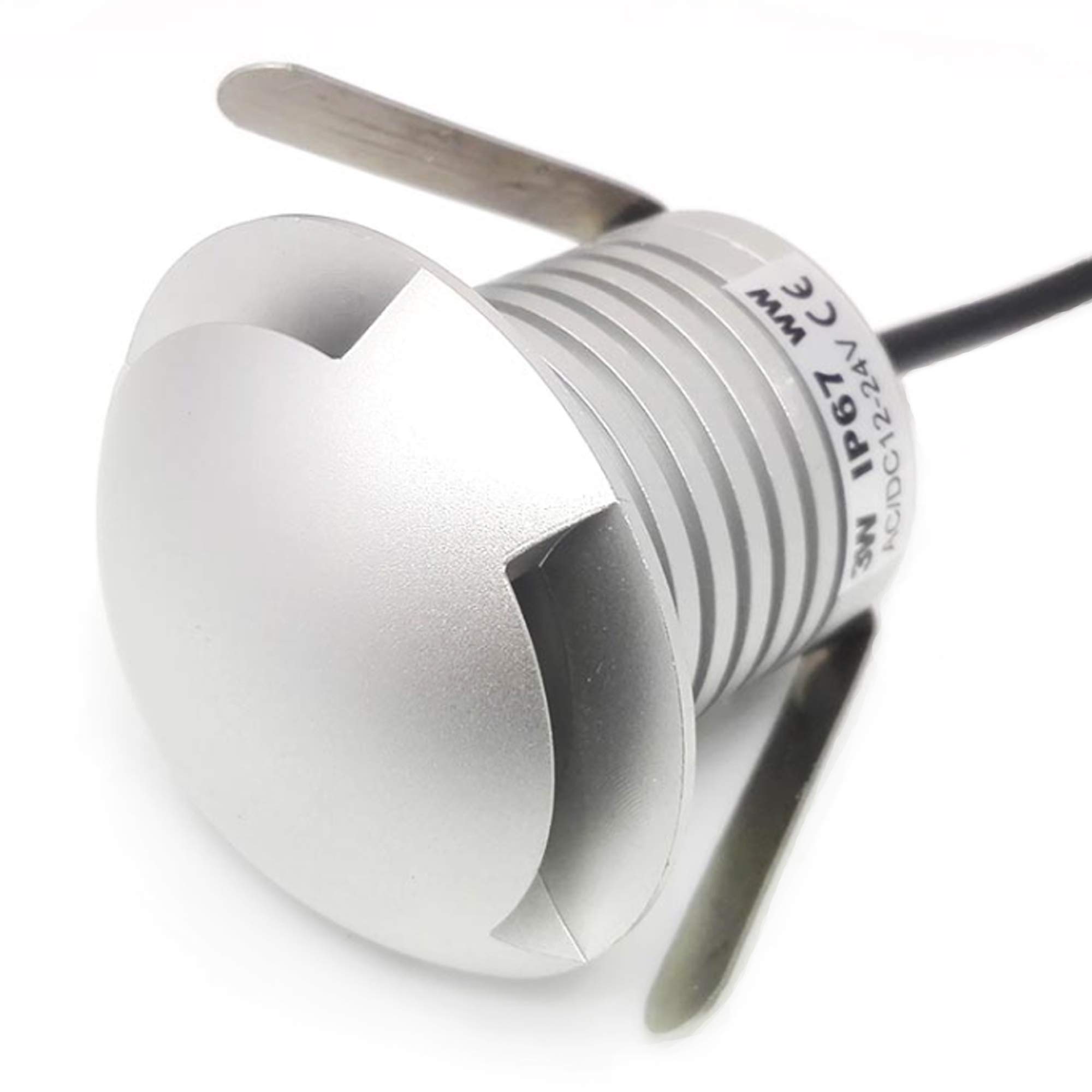 CNBRIGHTER LED In-Ground Well Light,3W 12V-24V DC,IP67 Waterproof Aluminum,Directional Horizontally Outdoor Landscape Lighting,Side View Beam,Warm White-3000K (Q3-3 Way)