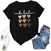 Be Kind Shirt Women Vintage Heart Print Teacher T-Shirts Love Graphic Tees Boho Summer Casual Inspirational Tops,Black