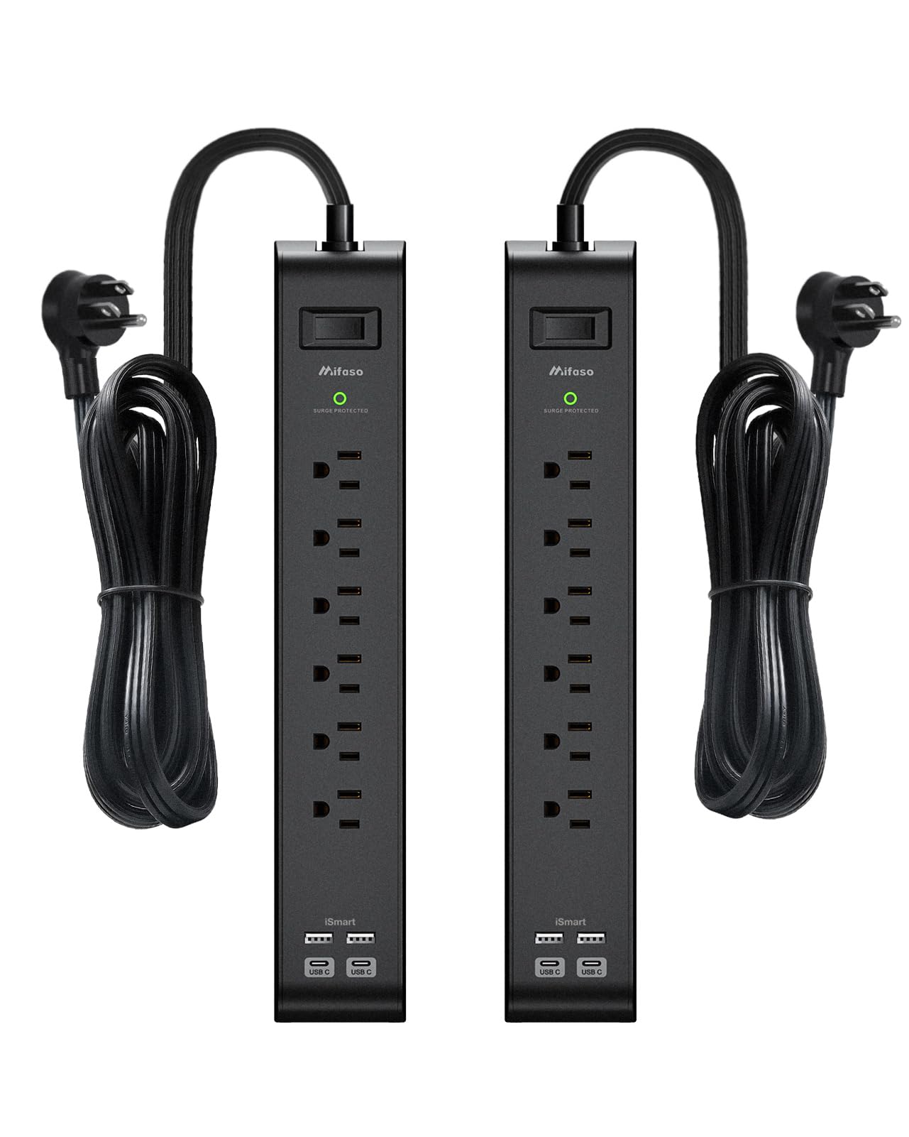 Photo 1 of 2 Pack Surge Protector Power Strip with 6 Outlets 4 USB Ports (2 USB C) 5-Foot Extension Cord Flat Plug 900 Joules 15A Circuit Breaker Wall Mount Desk USB Charging Station for Home Office