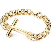 Azubpi Christian Stainless Steel Cross Link Silver Black Gold Men's Bracelet, Religious Jewelry Bracelet for Men Women with Lobster Clasp